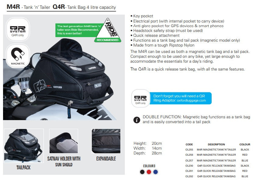 Oxford Q4R Quick Release Sports Motorbike Tank Bag