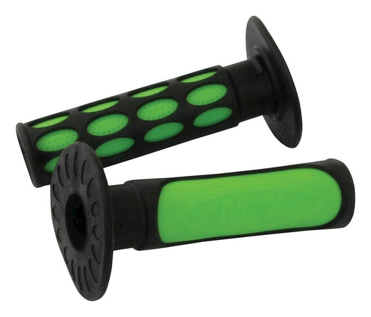 Bike It 2-Tone MX Motorcycle Handlebar Grips Green / Black