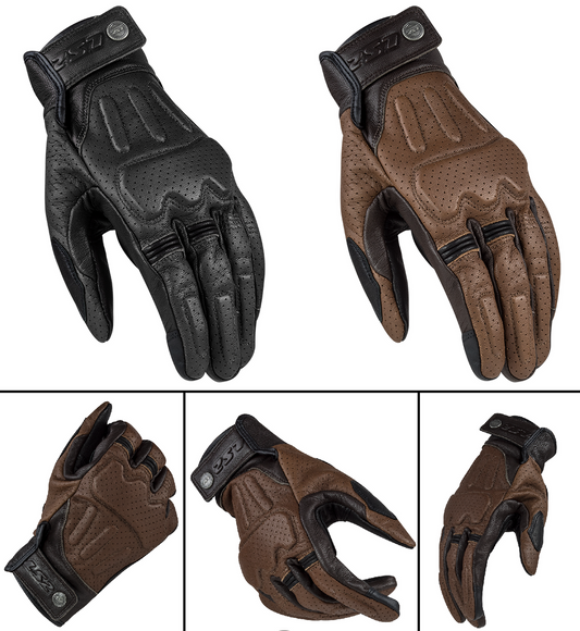 LS2 Rust Man Motorcycle Motorbike Vintage Leather Gloves Black & Brown