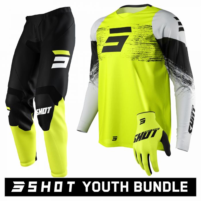 Shot Youth RAW Neon Yellow Motocross Kit Bundle 2022