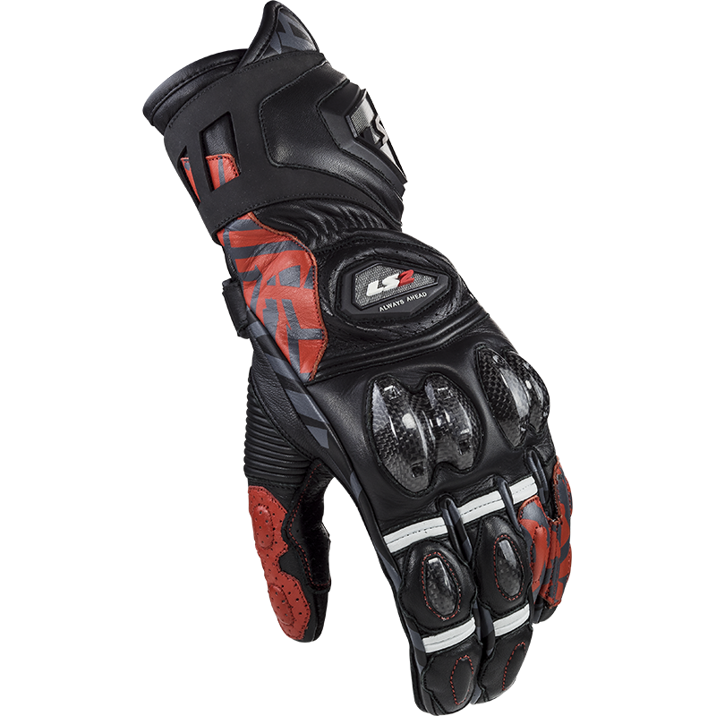 LS2 Feng CE Racing Leather Motorcycle Motorbike Gloves Black / Red