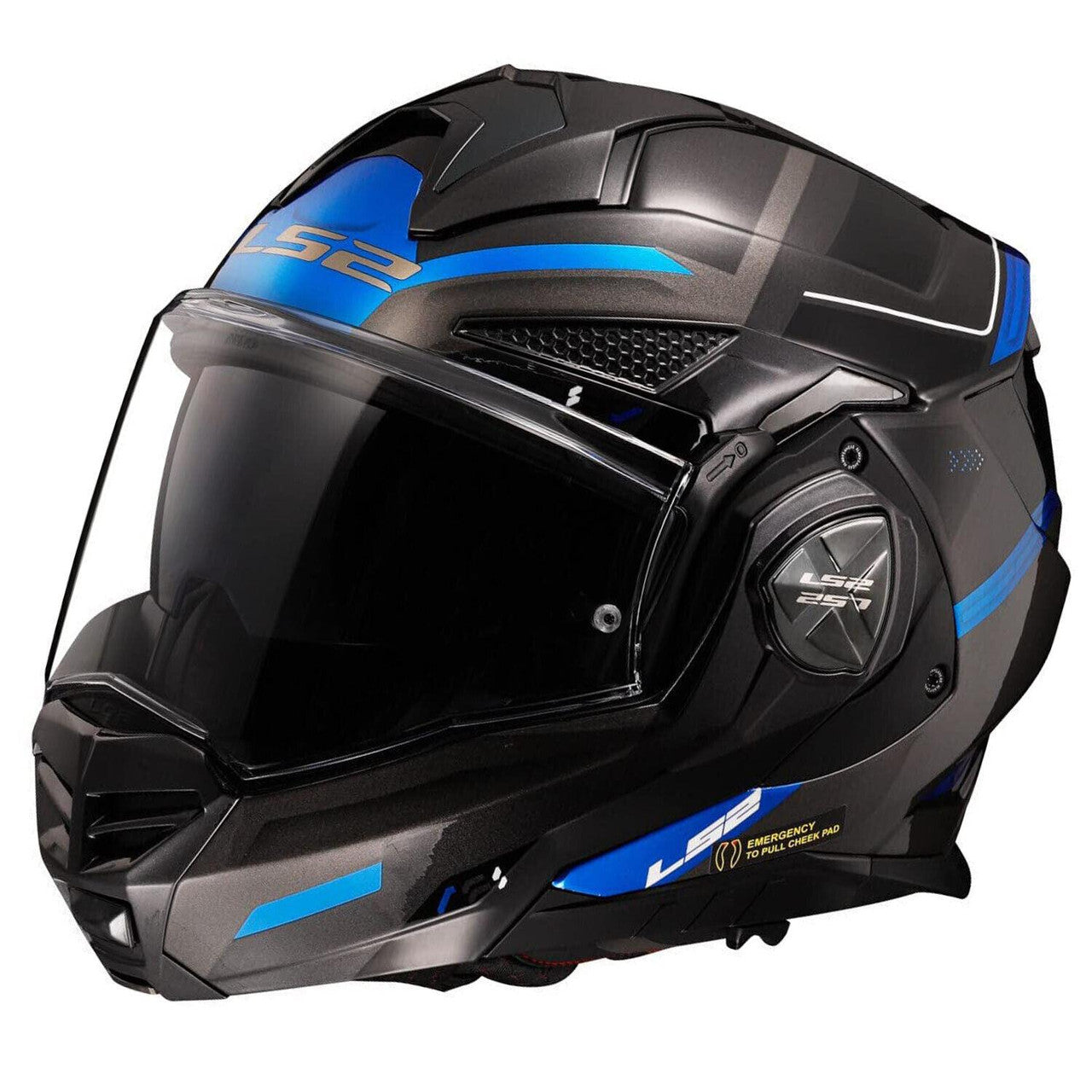 LS2 FF901 Advant X Flip Up Modular Motorcycle Helmet Black Titanium Blue