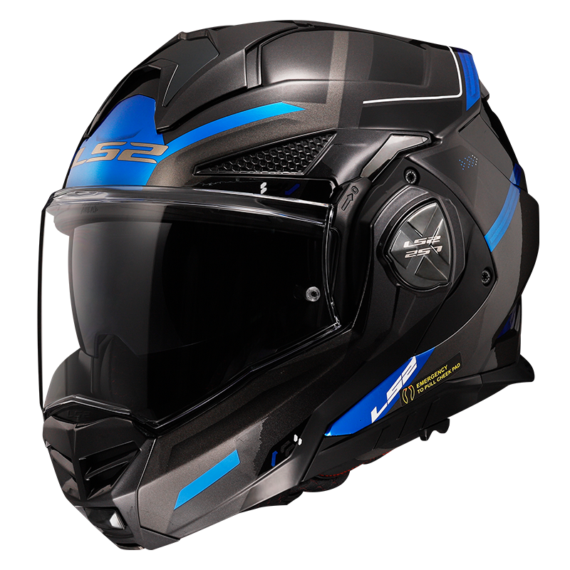 LS2 FF901 Advant X Flip Up Modular Motorcycle Helmet Black Titanium Blue