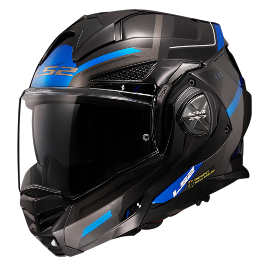 LS2 FF901 Advant X Flip Up Modular Motorcycle Helmet Black Titanium Blue