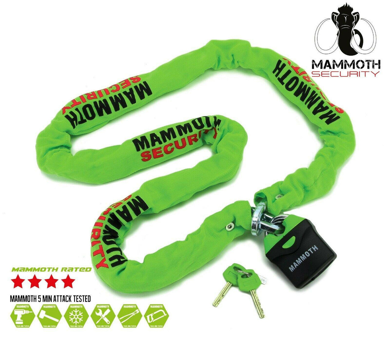 Mammoth Security 1.8m Lock & Chain Heavy Duty - LOCM009