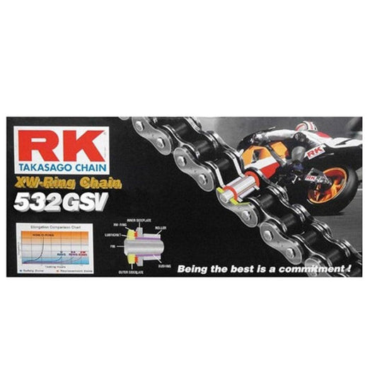 RK Heavy Duty X Ring Derive Chain For Motorcycle Motorbike 532GSV Silver X 116