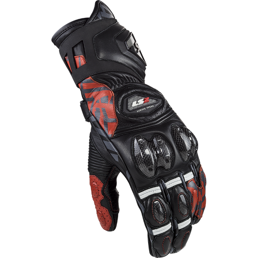 LS2 Feng CE Racing Leather Motorcycle Motorbike Gloves Black / Red