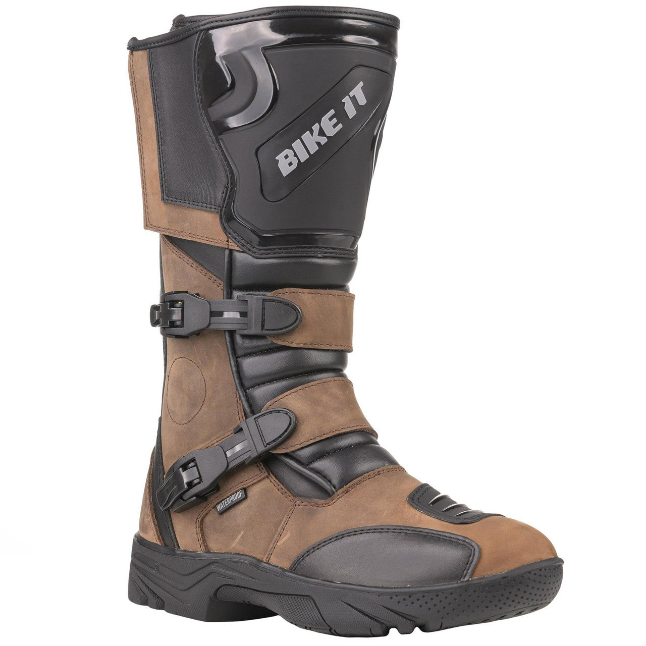 Bike It 'Triple-Black' Motorcycle Adventure Boots (Brown)