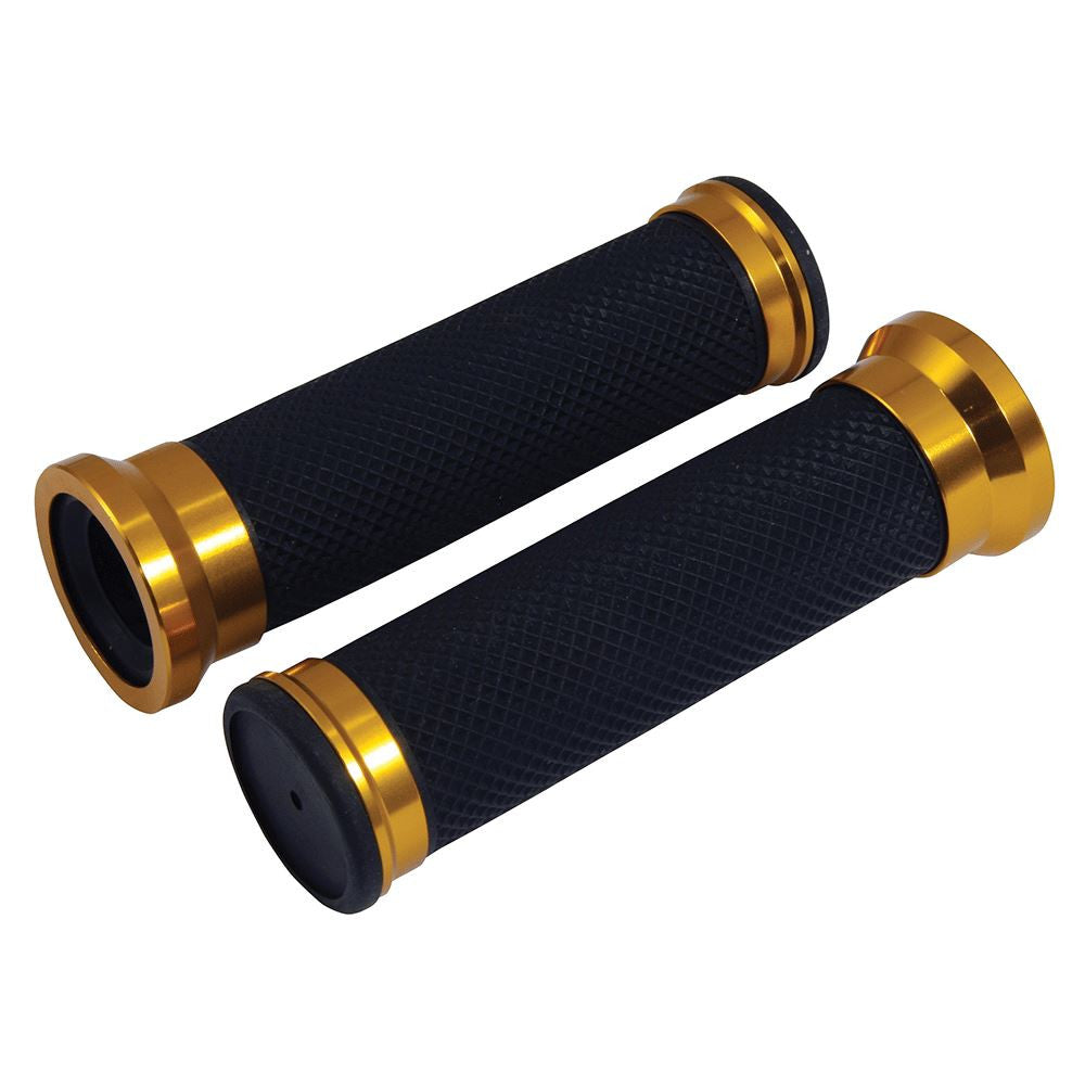 Bike It Twin-Ring Motorcycle Bike Handlebar Grips Gold 22mm