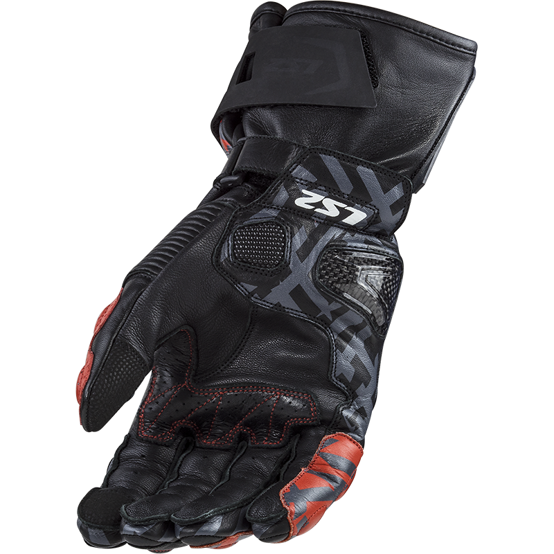 LS2 Feng CE Racing Leather Motorcycle Motorbike Gloves Black / Red