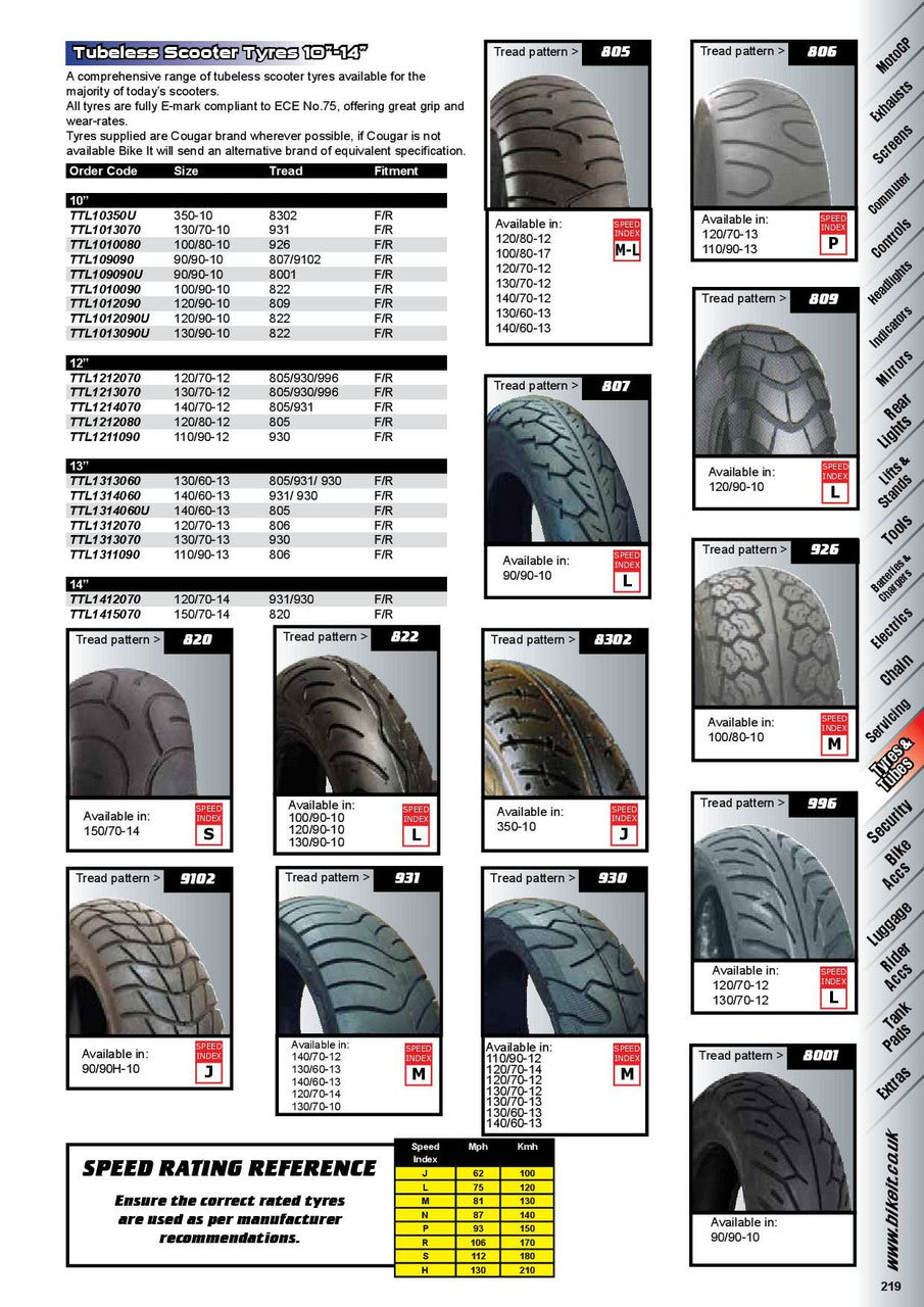 Bike it Scooter Rear front Replacement Tubeless E-Marked Tyre